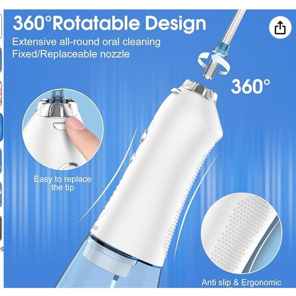 Dental Flosser 5 Modes, 6 Replaceable Tips, Rechargeable 300ml - Picture 4 of 6